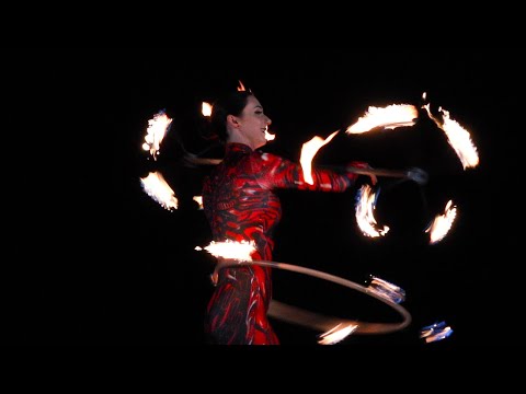 Dragon staff and hula hoop fire dancing video