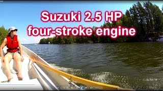 preview picture of video 'Suzuki 2.5 HP four stroke engine  8.7.2014 Лодка идет трудно Boot geht hart'