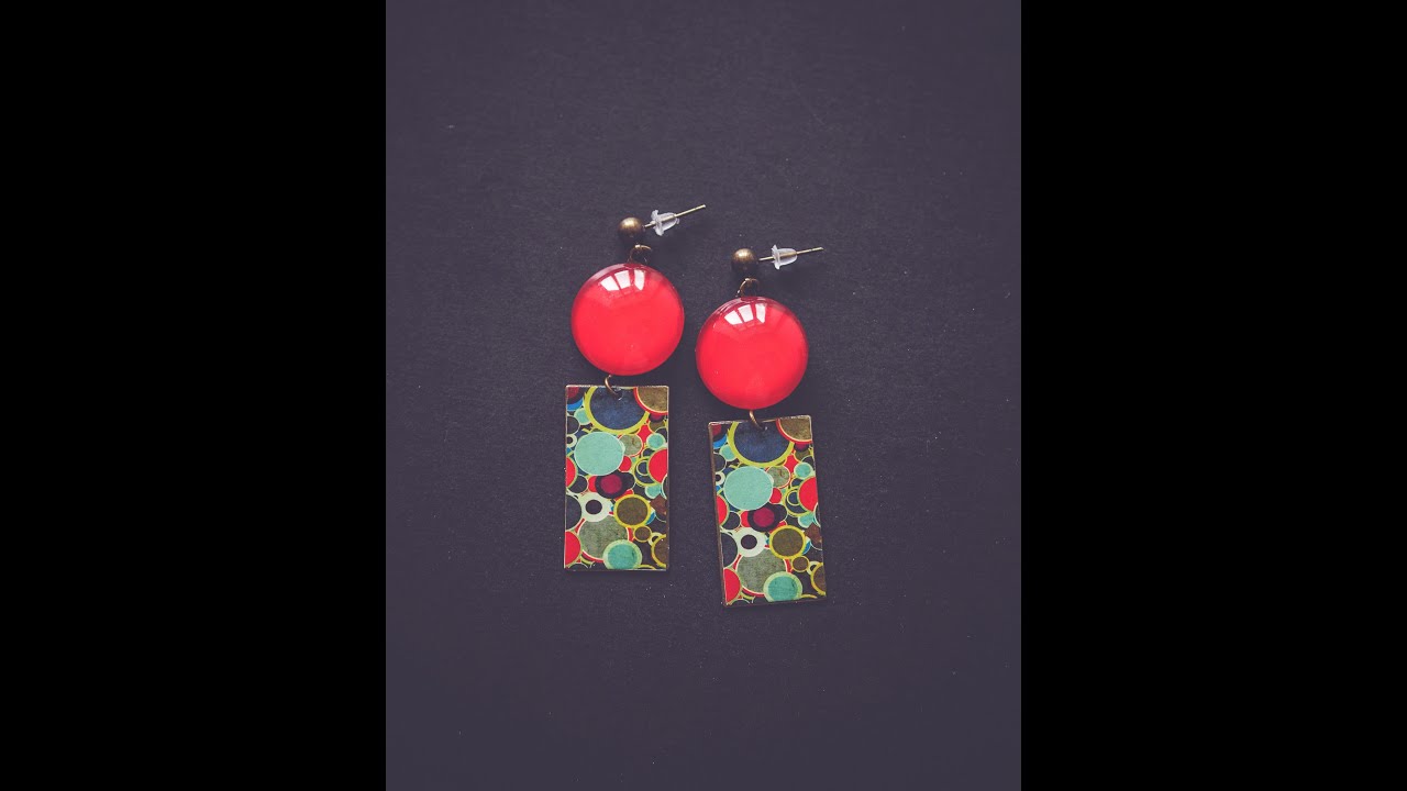 Boucles d'oreilles, Seventies, rouge et vert d'eau