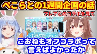 ぺこらの1週間企画の話をするころさん。フレアとのコラボを見てオフコラボを羨ましがる【ホロライブ切り抜き/兎田ぺこら/戌神ころね】