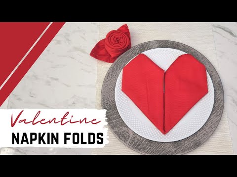 Valentine's Day napkin folding ideas - heart and rose napkin fold