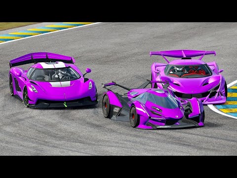 Lamborghini V12 Vision GT vs Koenigsegg Jesko vs Apollo Intensa Emozione at Le Mans 24h Circuit