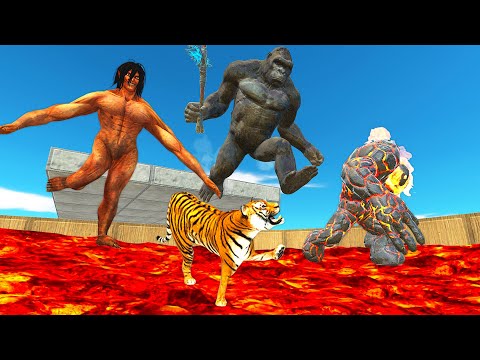 MONSTERS JUMP OVER LAVA HOLE - Animal Revolt Battle Simulator