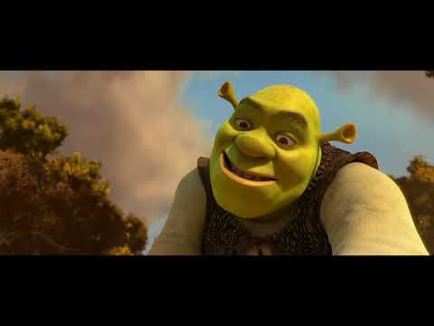 Shrek Forever After 2010 trailer frame with Shrek facing a contract and Far Far Away skyline