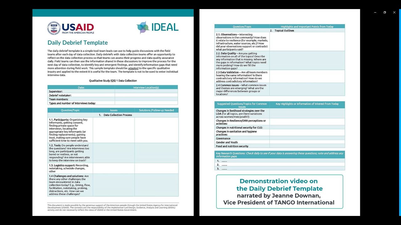 Daily Debrief Template Demonstration