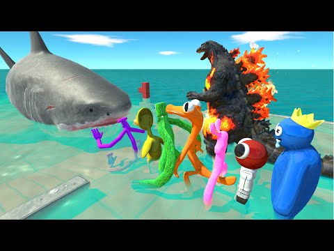 Godzilla Burning VS Rainbow Friends | Aquatics Fall Challenge - Animal Revolt Battle Simulator