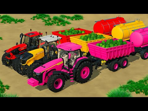 JOHN DEERE vs FENDT vs CLAAS vs DEUTZ FAHR TRACTORS BATTLE ROYALE - Farming Simulator 22