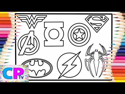 Superheroes Logo Coloring Pages/Avengers/Superman/Green Lantern/Batman/Flash/Spiderman Coloring