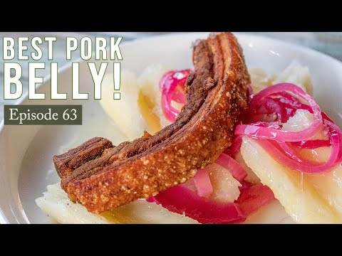 Chicharrones - Dominican Fried Pork Belly with Yucca and Onion Garnish