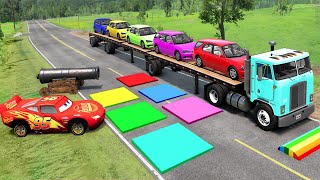 Flatbed Truck McQueen | Transportation with Truck - Pothole vs Car #118 | BeamNG.Drive Gameplay