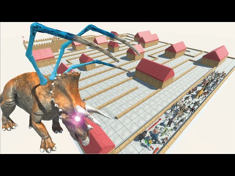 ESCAPE FROM ALIEN TRICERATOPS - HOUSES MAZE COURSE - LAST SURVIVOR - Animal Revolt Battle Simulator