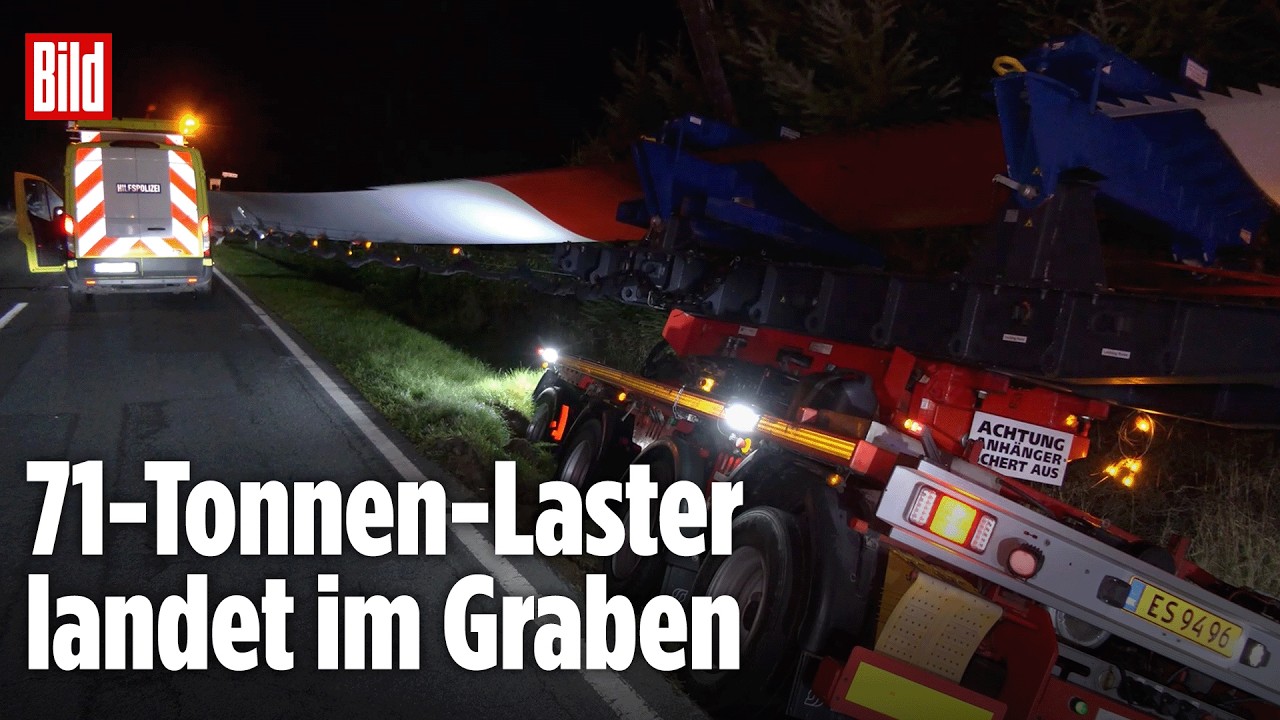 NIEDERSACHSEN: XXL-Transport mit Windradflügel verunglückt!