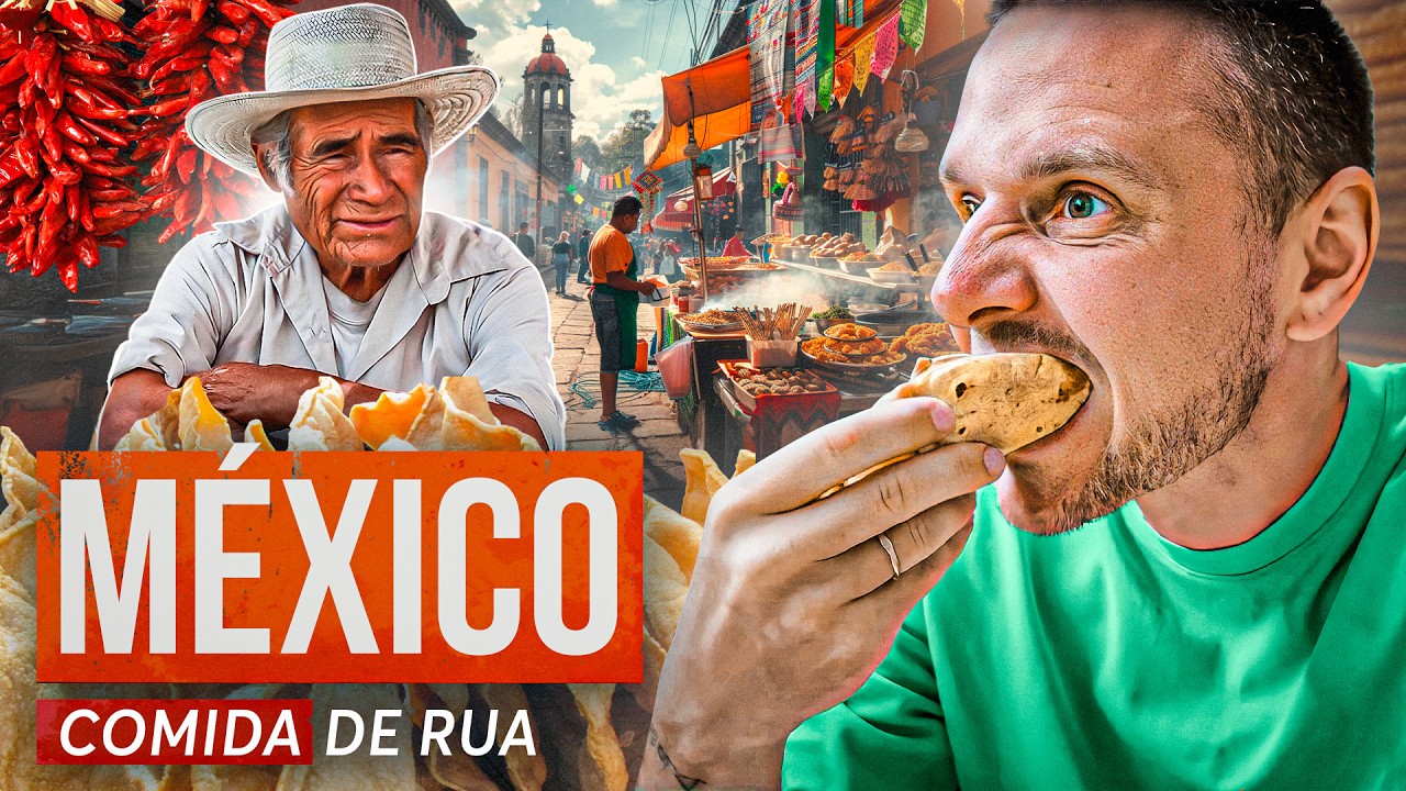 Tacos de formiga, cactos cozidos e pizza de pele de porco. Comida de rua mexicana.