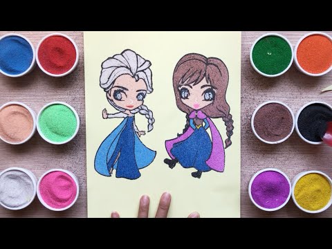 TÔ MÀU TRANH CÁT CÔNG CHÚA ELSA VÀ ANNA - Colored sand painting Elsa Anna - Đồ chơi trẻ em Chim Xinh