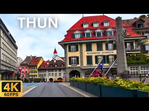 THUN Schweiz 🇨🇭 | Malerische Stadtfahrt in 4K 🚗