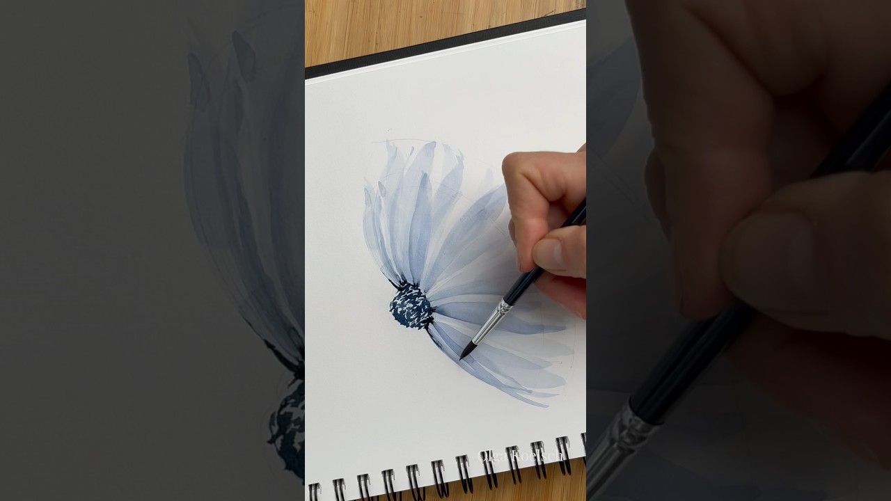 How to paint watercolor daisy in layered technique 💙 #watercolortechnique #art #easypainting