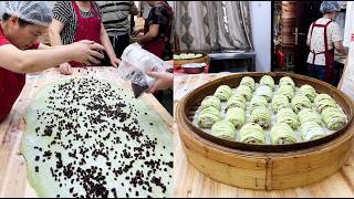 Huge Green Dough Swirled With Honey Red Beans! Traditional Steamed Pastry Masterclass