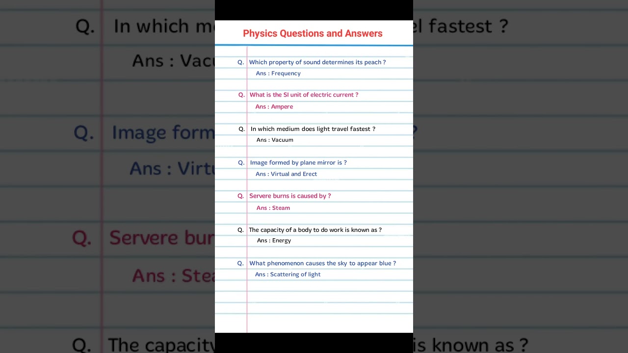 Physics questions and answers | General knowledge#gkquestion #light #sound #mirror #steam #sky#neet