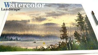 Easy watercolor landscape painting, do you like today's vibe?