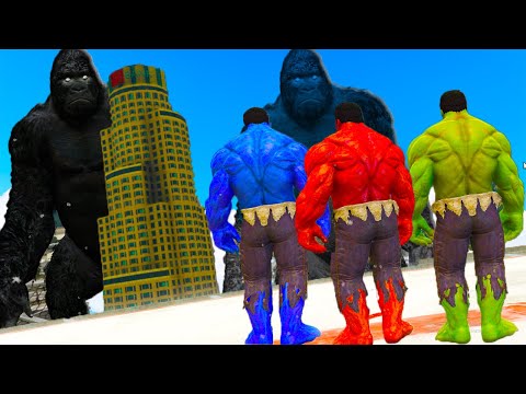 Giant King Kong VS Team HULK |  Blue HULK , RED HULK, Grey HULK Vs GIANT KING KONG -  EPIC BATTLE