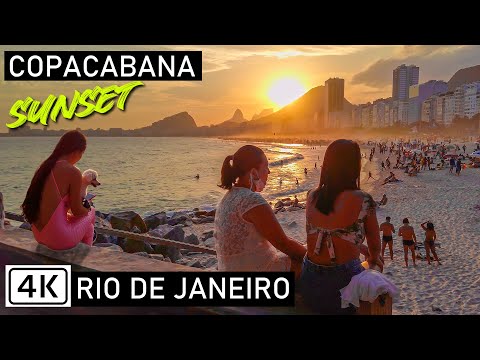 Walking Copacabana Beach at Sunset 🇧🇷 | Boardwalk | Rio de Janeiro, Brazil | 【4K】 2021
