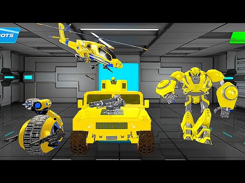 Multi Robot Car Transform Game 21: Yellow Robot Army Tank Helicopter Battle - Android Gameplay