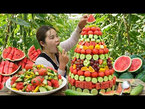 Harvesting Sweet Watermelon and Cucumber to Sell at Market - Taking care of Piglets with Single mom