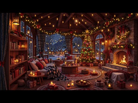 Snowfall Christmas Fireplace Ambience & Sweet Christmas Jazz ❄️ Cozy Cabin for Holiday Calm