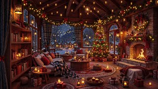 Snowfall Christmas Fireplace Ambience &amp; Sweet Christmas Jazz ❄️ Cozy Cabin for Holiday Calm