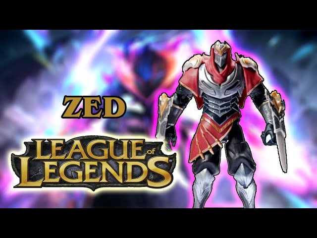 Vídeo relacionado con League of Legends, Figura coleccionable Zed de 6 pulgadas con detalles de primera calidad y 2 accesorios, The Champion Collection, grado coleccionista, a partir de 12 años