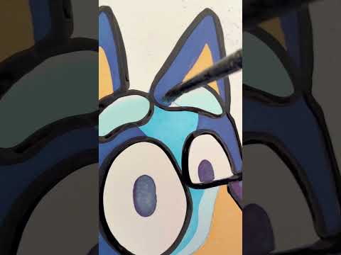 Painting Bluey in one single line of black ink #art #relaxingart #howtodraw