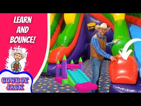 Bright pink banner with 'Learn and Bounce!' and a cartoon cowboy beside the 'Cowboy Jack' logo