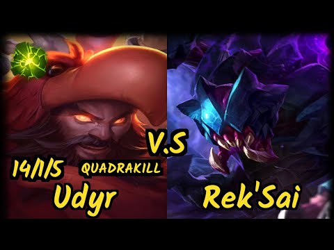 Branix (UDYR) vs REK'SAI - QUADRAKILL 14/1/5 KDA JUNGLE GAMEPLAY - EUW Ranked DIAMOND