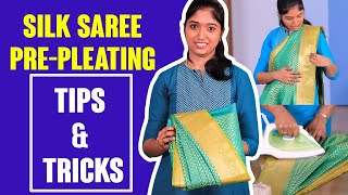 3 நிமிடத்தில் பட்டு புடவையை கட்டலாம்! 😲 Silk Saree Pre-Pleating Tutorial | Ironing & Folding Tips