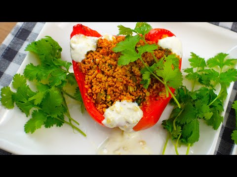Baked Peppers Stuffed with Pistachio Harissa Couscous. Oriental Cooking with Pleasure.
