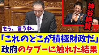 【国会激震】「これのどこが積極財政だ」神谷宗幣が拍手喝采！国民民主・浜野氏のド正論で、政府の増税トリックを暴いてしまう