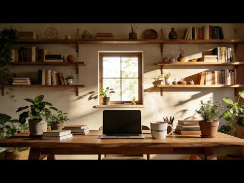 Soft Piano Music for Deep Focus • Cozy Home Office Ambience with Warm Sunlight & Coffee ☕✨