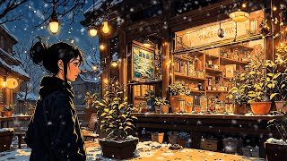 Cozy Winter Lofi Café Music ❄️ Warm Outdoor Coffee Shop Ambience to Study, Relax & Unwind at Night