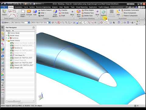NX CAD Surface Modeling & Editing - Create Surface using  Swept &Through Curve Mesh Tool