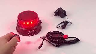 AKU LED maják, 12x3W červený, diaľkové ovládanie, magnet, ECE R10 