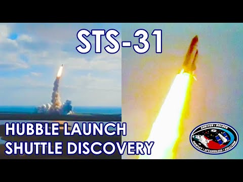 STS-31 - Hubble Space Telescope Launch (1990/04/24) -  Shuttle Discovery, multiple cameras