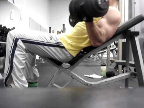 Drooks10 Incline DB Curls 55 lbs. for 5 Reps