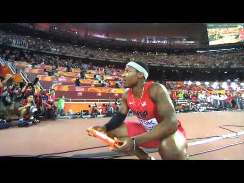 Jamaica continued dominance in 4x1 as USA has baton issues on final exchange.