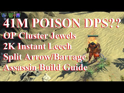 POE 3.10 41M?? POISON DPS Split Arrow/Barrage Assassin Build Guide 2K Instant leech Fast/Boss farmer