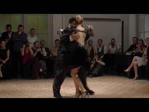  Melisa Sacchi  and  Cristian Palomo  are  dancing  to  "  Loca  "  by  Solo Tango Orquesta  at  Gent Tango Festival  in  2017