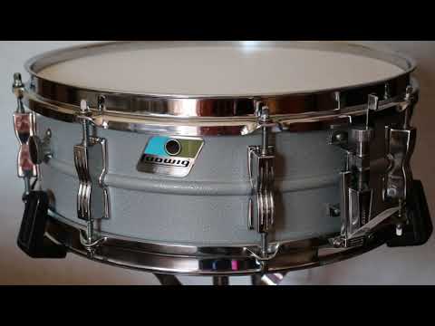Ludwig L-404 Acrolite 5x14" 8-Lug Aluminum Snare Drum with Rounded Blue/Olive Badge 1983 - 1984 - Gray image 7