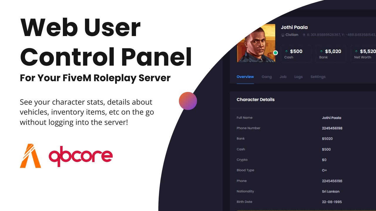 FiveM Web User Control Panel (UCP for QBCore)