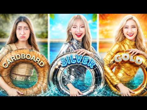 Poor Cardboard Vs Rich Silver Vs Giga Rich Golden At Swimming Pool!