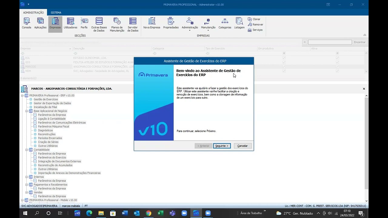 CRIAÇÃO DE EXERCÍCIO NO ERP PRIMAVERA V. 10
