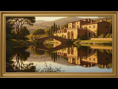 Elegant Lake Bridge Villa at Warm Dusk | Fine Art Display